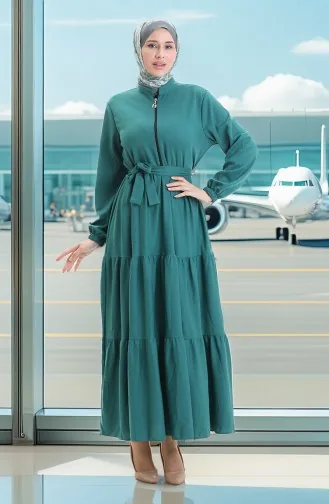 Robe Plissée à Demi-fermeture éclair 1202-04 Vert émeraude 1202-04