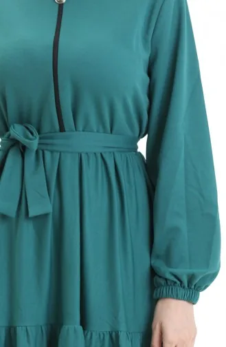 Robe Plissée à Demi-fermeture éclair 1202-04 Vert émeraude 1202-04