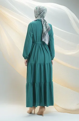Robe Plissée à Demi-fermeture éclair 1202-04 Vert émeraude 1202-04