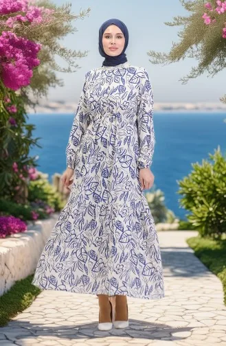 Linnen Jurk Met Knopen En Knopen Aan De Voorkant 0520B-03 Beige Saks 0520B-03