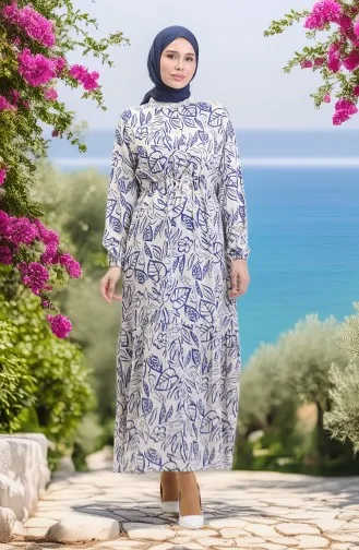 Linnen Jurk Met Knopen En Knopen Aan De Voorkant 0520B-03 Beige Saks 0520B-03