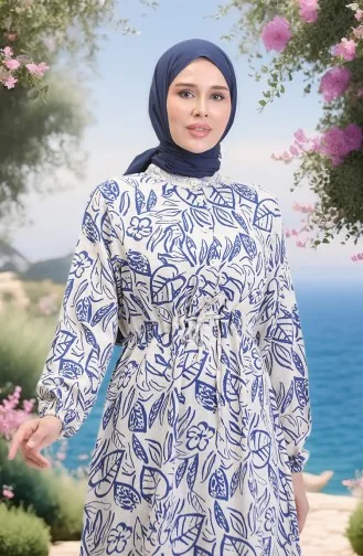 Linnen Jurk Met Knopen En Knopen Aan De Voorkant 0520B-03 Beige Saks 0520B-03