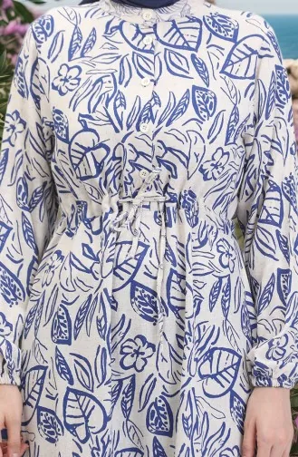 Linnen Jurk Met Knopen En Knopen Aan De Voorkant 0520B-03 Beige Saks 0520B-03