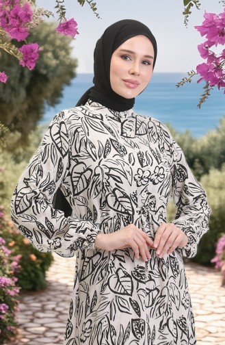 Robe Lin A Lacets Boutonné Sur Le Devant 0520B-04 Beige Noir 0520B-04