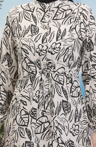 Robe Lin A Lacets Boutonné Sur Le Devant 0520B-04 Beige Noir 0520B-04