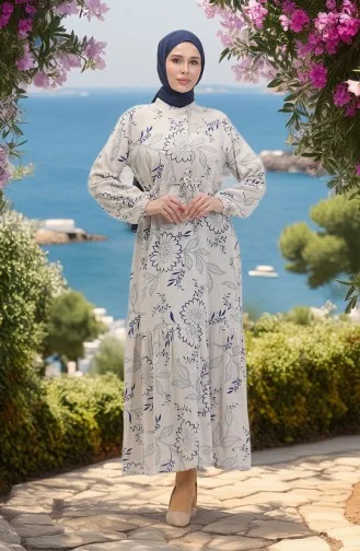 Vorne Geknöpftes Leinenkleid Mit Spitze 0520C-01 Beige Saks 0520C-01