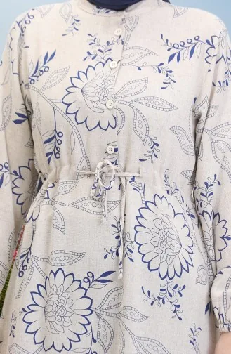 Vorne Geknöpftes Leinenkleid Mit Spitze 0520C-01 Beige Saks 0520C-01