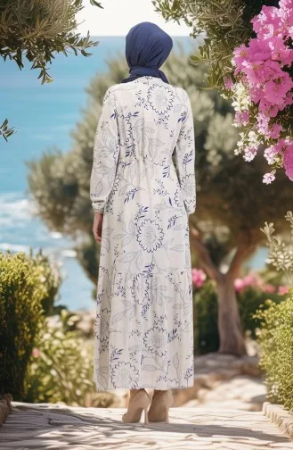 Vorne Geknöpftes Leinenkleid Mit Spitze 0520C-01 Beige Saks 0520C-01