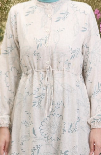 Robe Lin A Lacets Boutonné Devant 0520C-02 Beige Vert 0520C-02