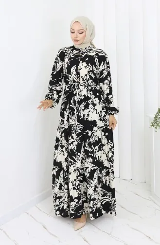 Viscose Stof Patroon Jurk 2054-03 Zwart En Wit 2054-03