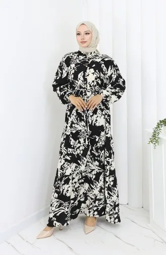 Viscose Stof Patroon Jurk 2054-03 Zwart En Wit 2054-03