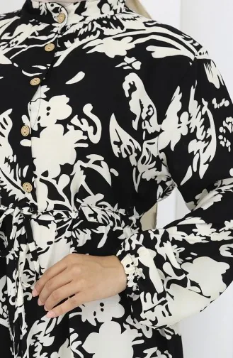 Viscose Stof Patroon Jurk 2054-03 Zwart En Wit 2054-03