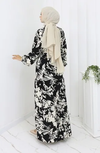 Viscose Stof Patroon Jurk 2054-03 Zwart En Wit 2054-03