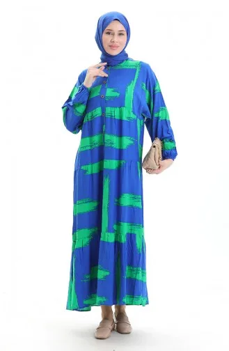 فستان منقوش بأزرار نصفية 2069-02 ساكس جرين 2069-02
