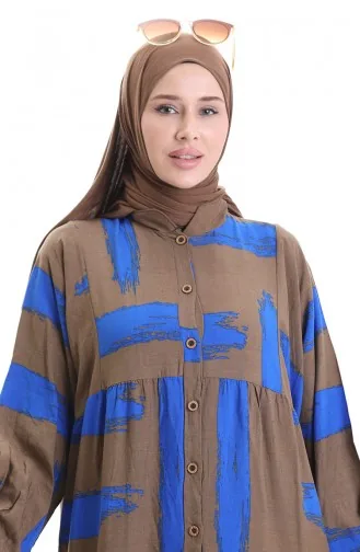 فستان منقوش بأزرار نصفية 2069-04 بني ساكسوني 2069-04