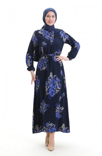 Navy Blue Hijab Dress 2076-01