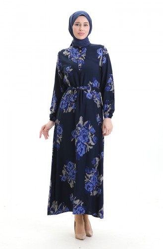 Navy Blue Hijab Dress 2076-01