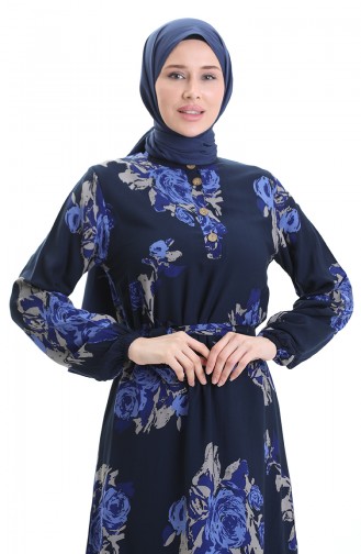 Navy Blue Hijab Dress 2076-01