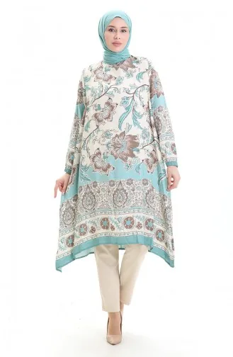 Desenli Viskon Tunik 1006-03 Çağla Yeşili