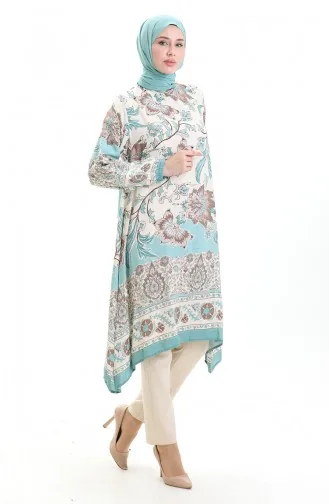 Desenli Viskon Tunik 1006-03 Çağla Yeşili