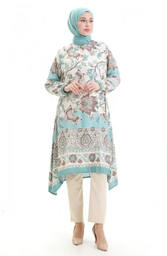 Desenli Viskon Tunik 1006-03 Çağla Yeşili