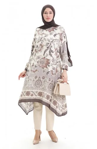 تونيك فيسكوز منقوش 1006-04 بني 1006-04