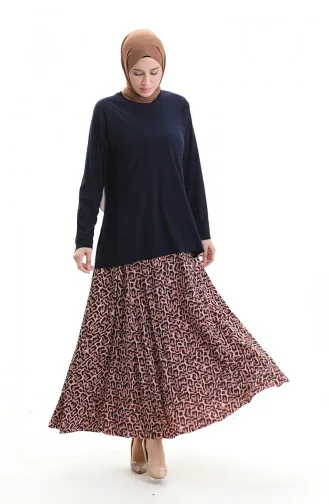 Sandy Kumaş Tunik Etek İkili Takım 2077-02 Lacivert