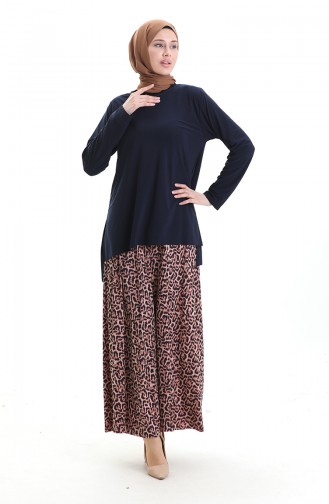 Sandy Kumaş Tunik Etek İkili Takım 2077-02 Lacivert