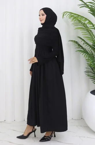Robe Hijab Drapée à Col Madonna 81900-01 Noir 81900-01