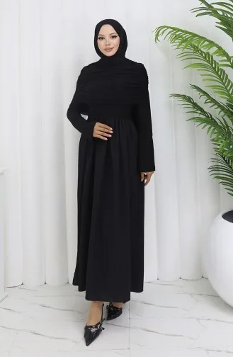 Robe Hijab Drapée à Col Madonna 81900-01 Noir 81900-01