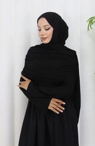 Robe Hijab Drapée à Col Madonna 81900-01 Noir 81900-01