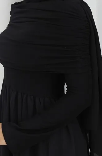 Robe Hijab Drapée à Col Madonna 81900-01 Noir 81900-01