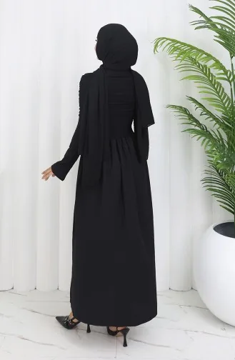 Robe Hijab Drapée à Col Madonna 81900-01 Noir 81900-01