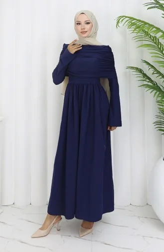 Drapeli Madonna Yaka Tesettür Elbise 81900-02 Lacivert