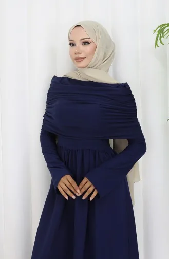Drapeli Madonna Yaka Tesettür Elbise 81900-02 Lacivert
