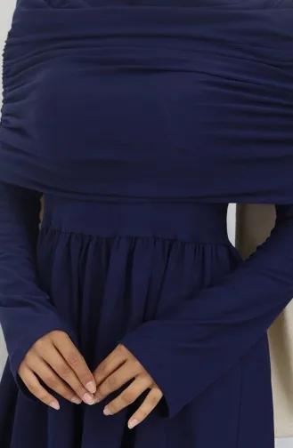 Drapeli Madonna Yaka Tesettür Elbise 81900-02 Lacivert