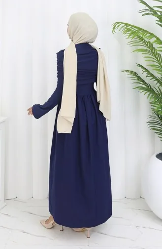 Drapeli Madonna Yaka Tesettür Elbise 81900-02 Lacivert