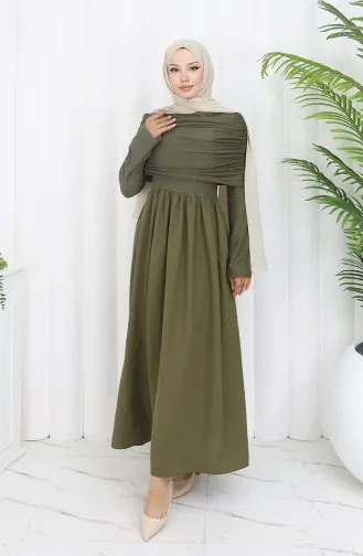 Draped Madonna Collar Hijab Dress 81900-04 Green 81900-04