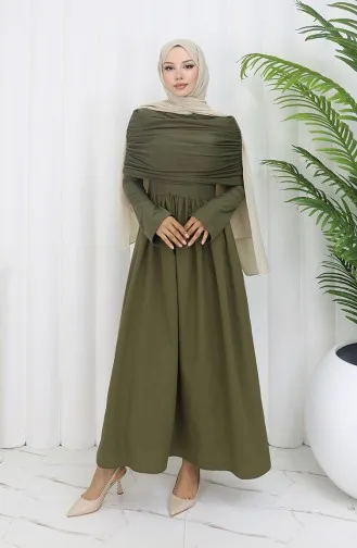 Draped Madonna Collar Hijab Dress 81900-04 Green 81900-04