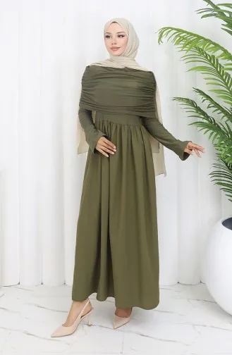Draped Madonna Collar Hijab Dress 81900-04 Green 81900-04