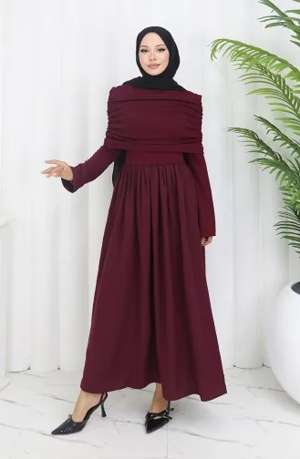 Drapeli Madonna Yaka Tesettür Elbise 81900-05 Bordo