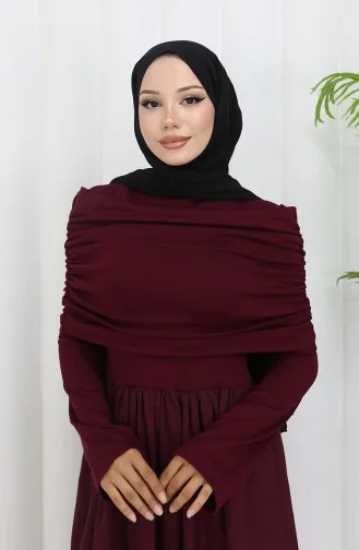 Drapeli Madonna Yaka Tesettür Elbise 81900-05 Bordo