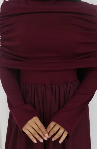 Drapeli Madonna Yaka Tesettür Elbise 81900-05 Bordo