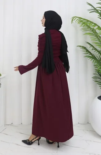 Drapeli Madonna Yaka Tesettür Elbise 81900-05 Bordo