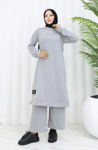 İki İp Tunik Pantolon İkili Takım 0044-37 Gümüş Gri