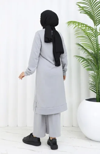 İki İp Tunik Pantolon İkili Takım 0044-37 Gümüş Gri