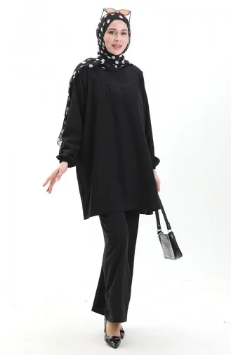 Kolu Lastikli Tunik Pantolon İkili Takım 0103-01 Siyah