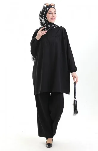 Kolu Lastikli Tunik Pantolon İkili Takım 0103-01 Siyah