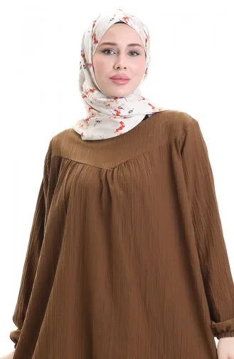 طقم تونيك وبنطلون بأكمام مرنة من قطعتين 0103-02 بني 0103-02