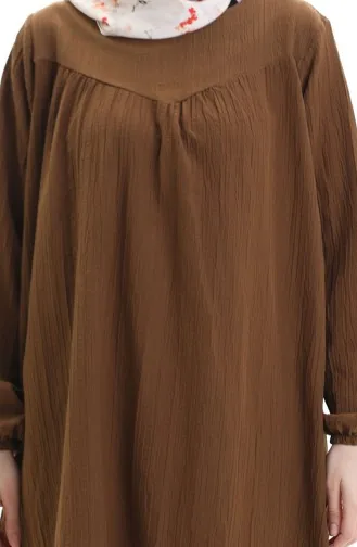 طقم تونيك وبنطلون بأكمام مرنة من قطعتين 0103-02 بني 0103-02